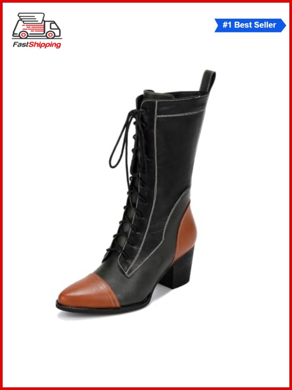 Women's Mid Calf Combat Boots Lace Up Side Zipper Faux Fur Lining PU Leather